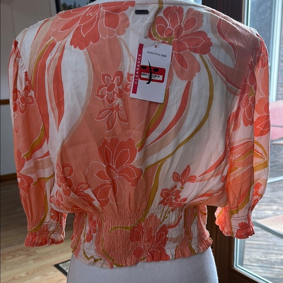 Floral Smocked Women's Top - Orange and White - Picture 5 of 7